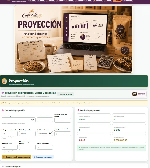 Vista real del sistema de gestión Emprender Snacks VS22